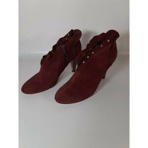 Bella Vita Burgundy Size 6.5 M Suede Ruffle Edge High Heel Ankle Boots Side Zip